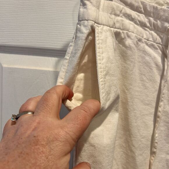 Old Navy Pants Womens Sz 4 White Linen Stretch‎ Lined Roll Cuff Wide Leg VTG Y2K - Picture 3 of 6